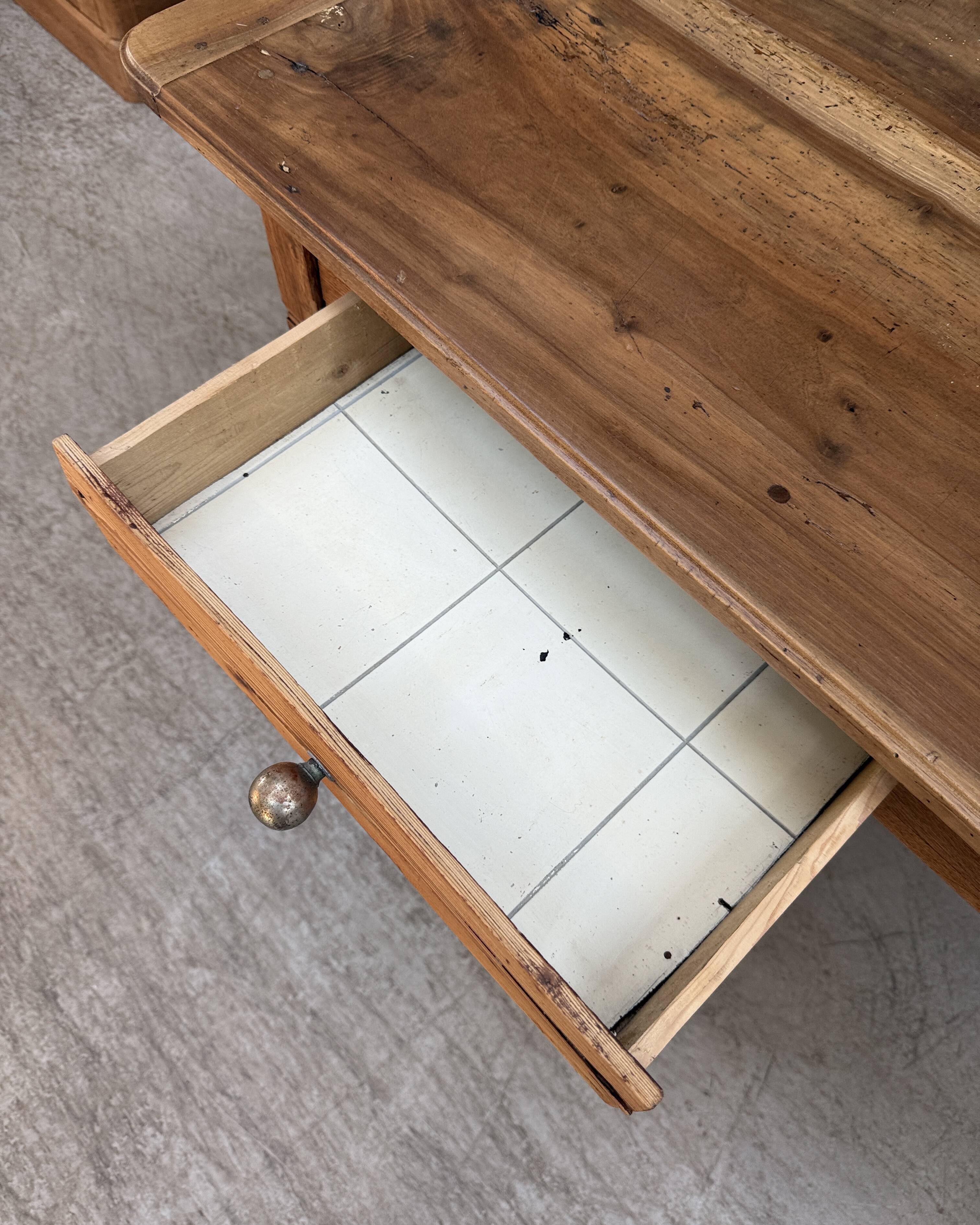 Renovated oak and walnut farmhouse table.
