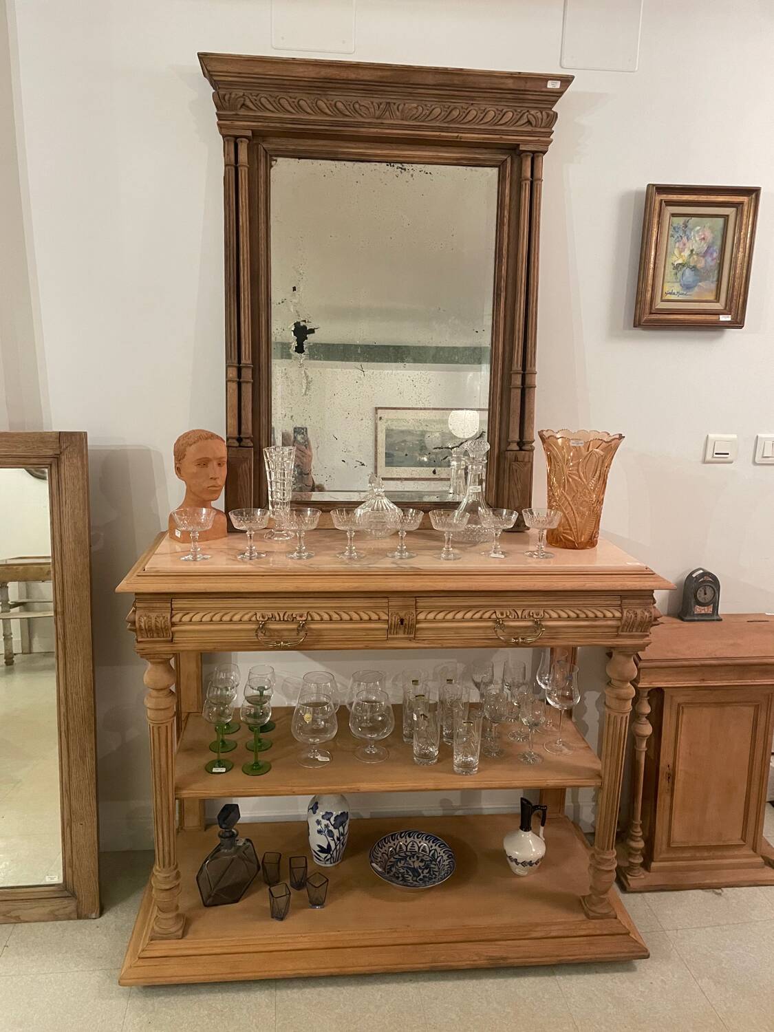 Sandblasted console with pale pink marble, Henri II style