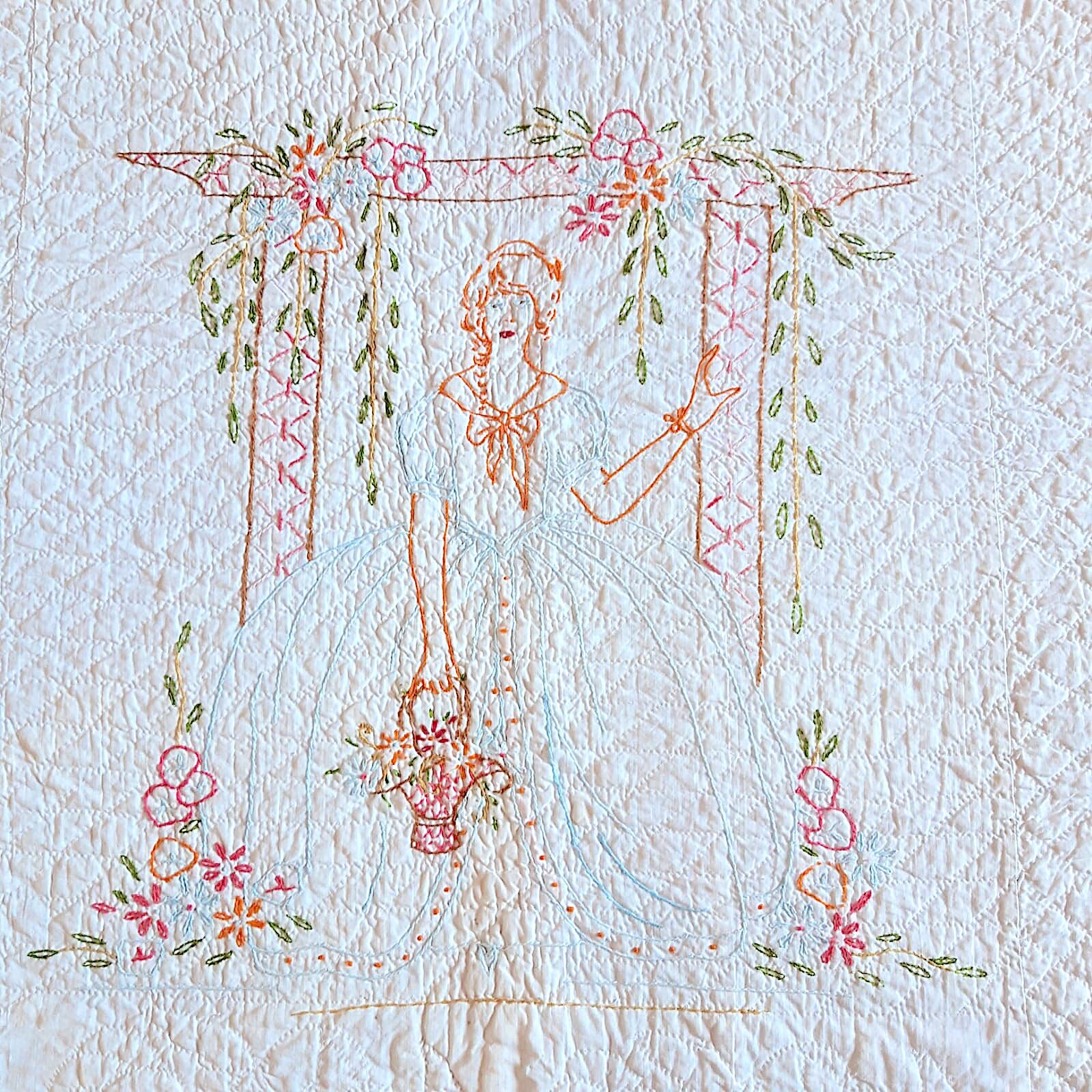 Quilted and embroidered american patchwork 182x193 cm