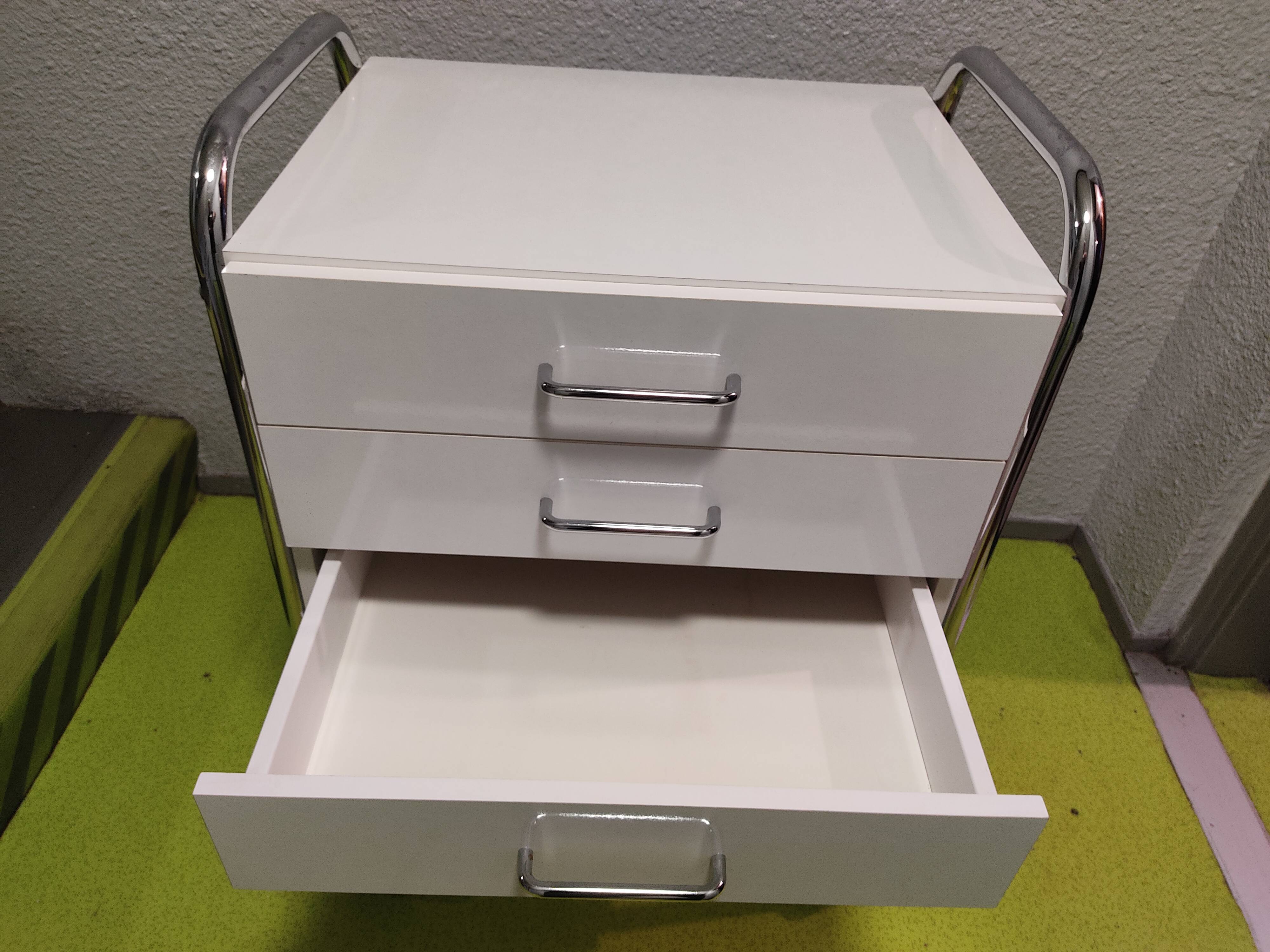 Medical trolley stainless steel, white lacquered 4 drawers