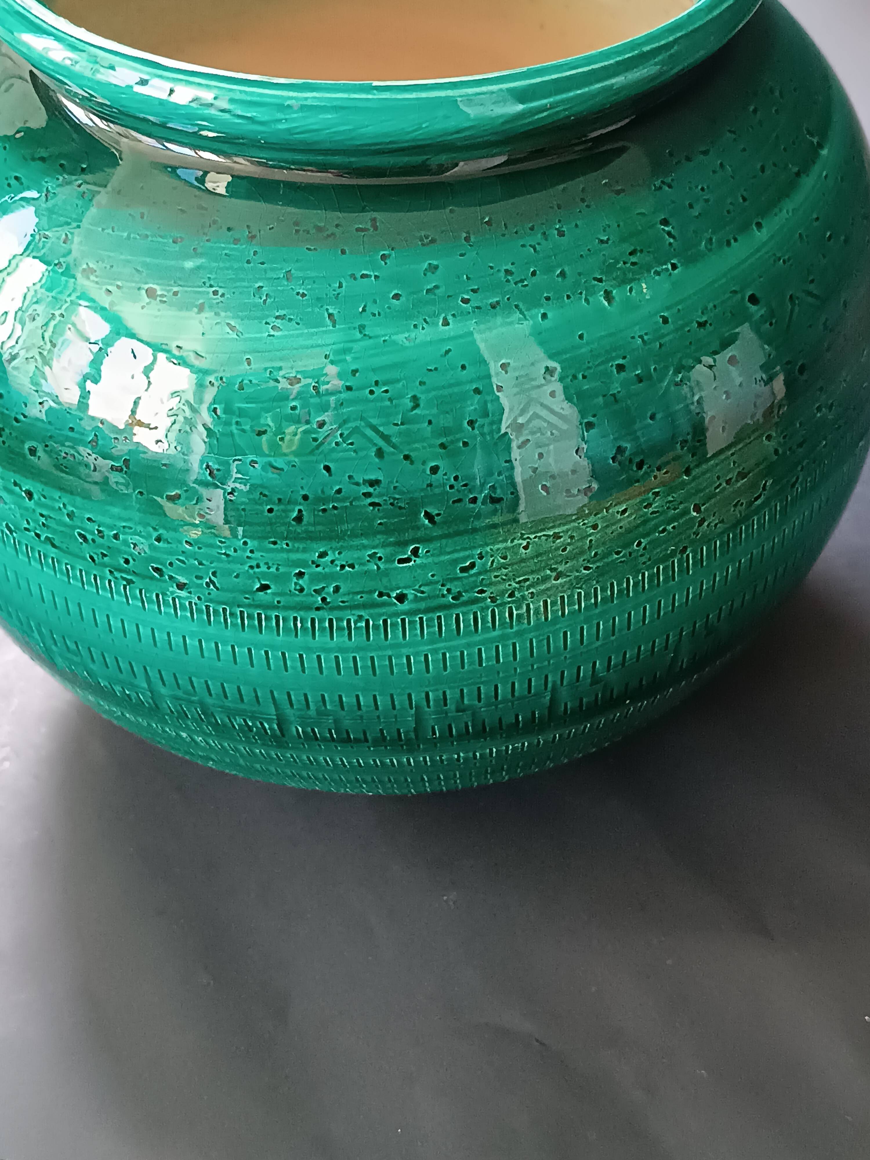 Round ceramic planter Rimini Bright Green Aldo Londi Bitossi 1970