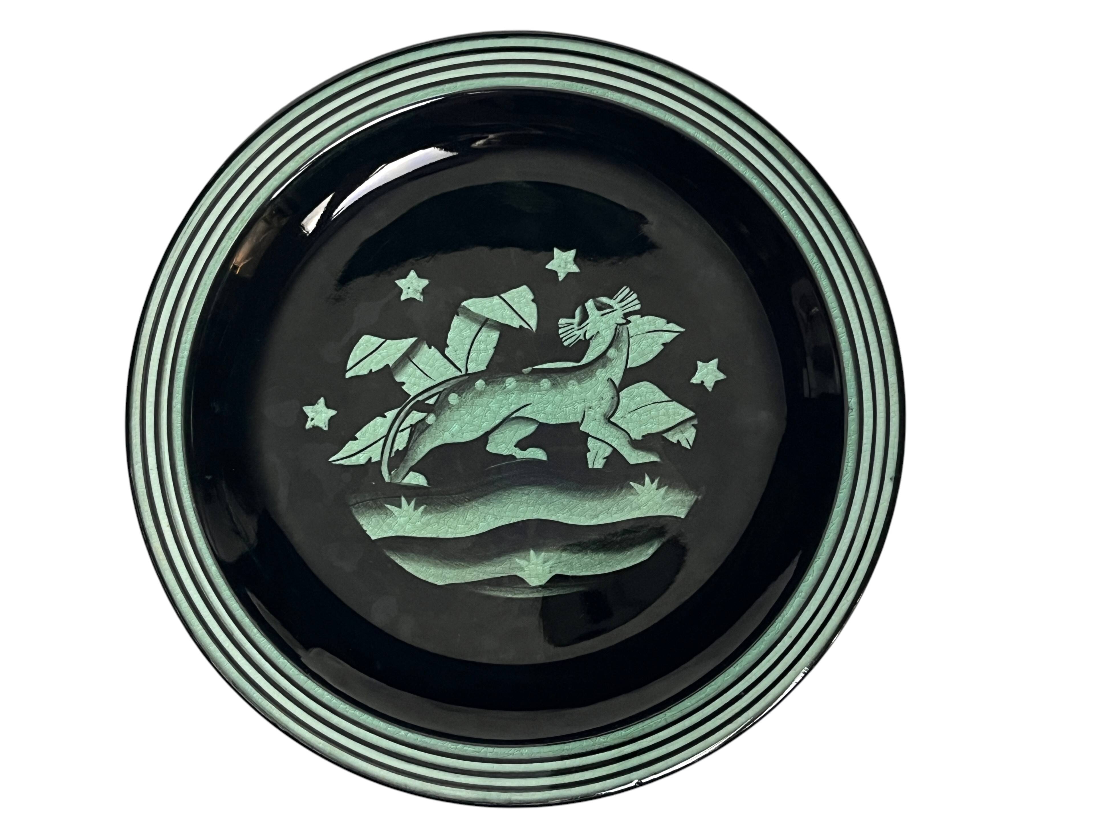 Collection, Art Deco Panther plate by Ilse Claesson, Sweden, early 20th century