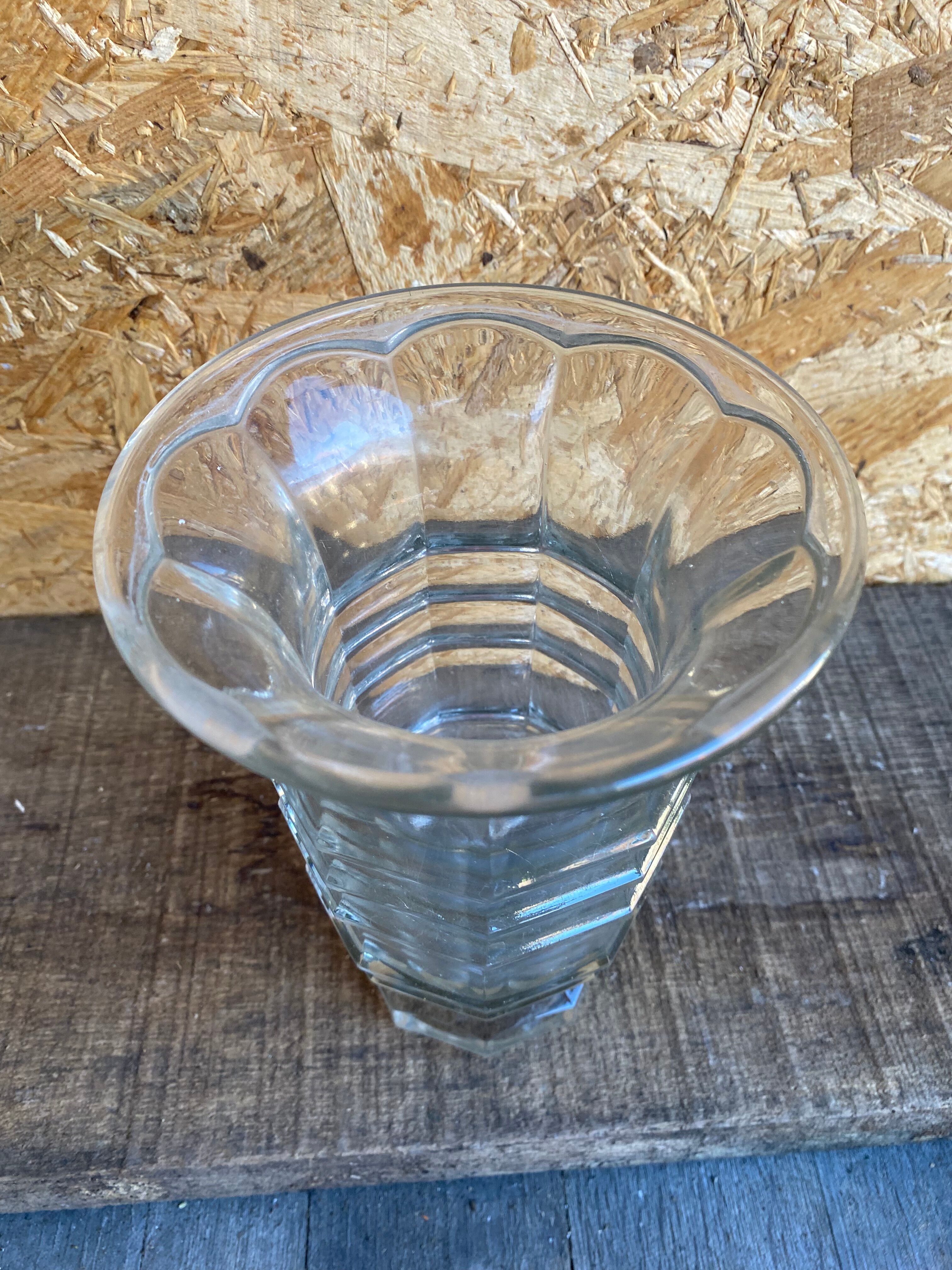 Vase Ancien Verre Moulé Années 70 Made In France Vintage #D973