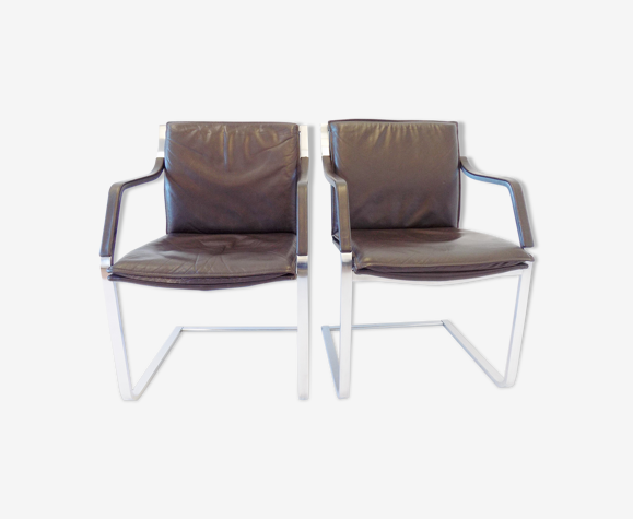 Ensemble de 2 fauteuils en cuir brun par Rudolf Glatzel