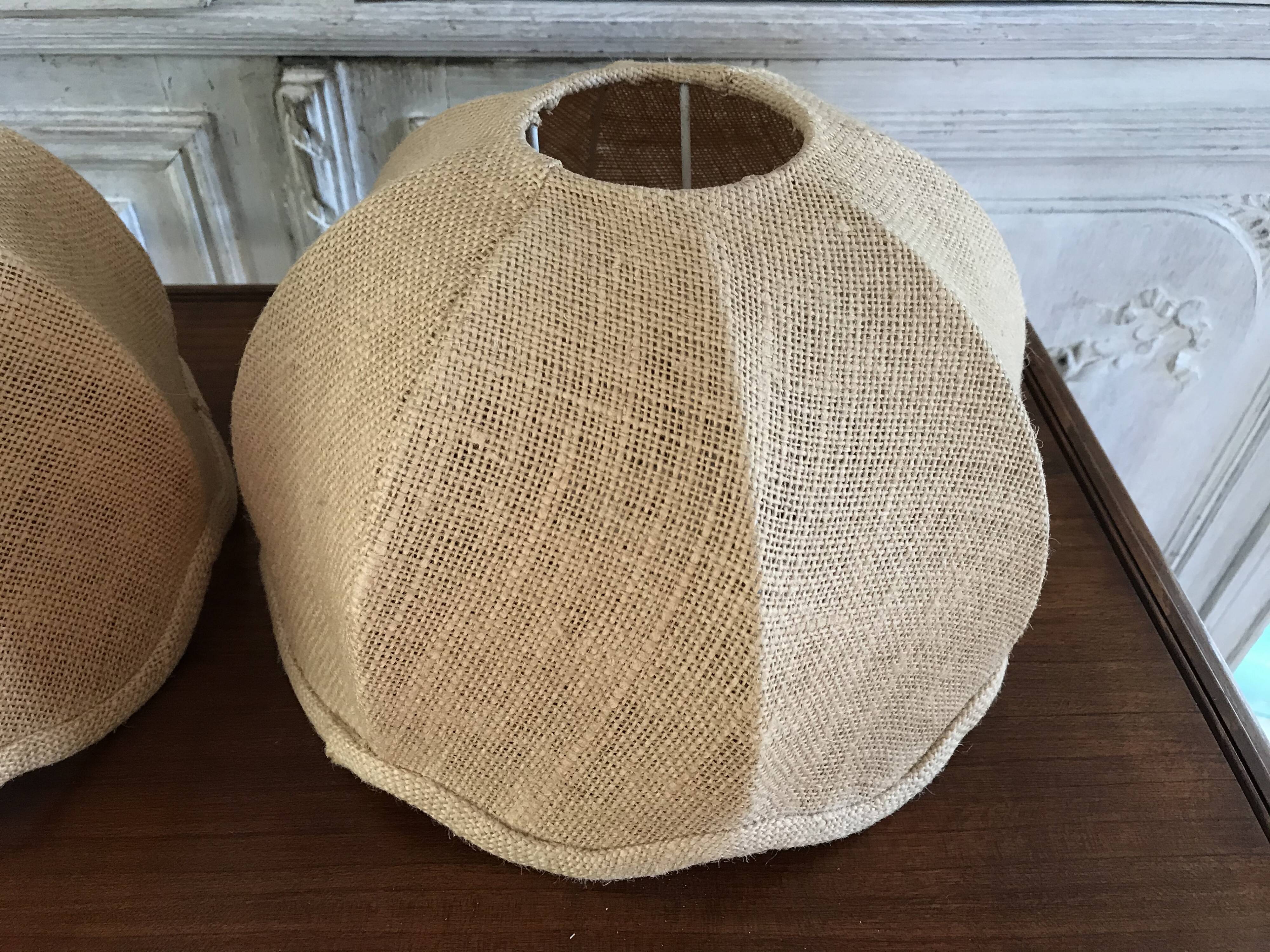 Pair of vintage jute lampshades