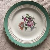 6 assiettes plates Ceranord Saint Amand Beaugency fleurs bords dorés et vert menthe