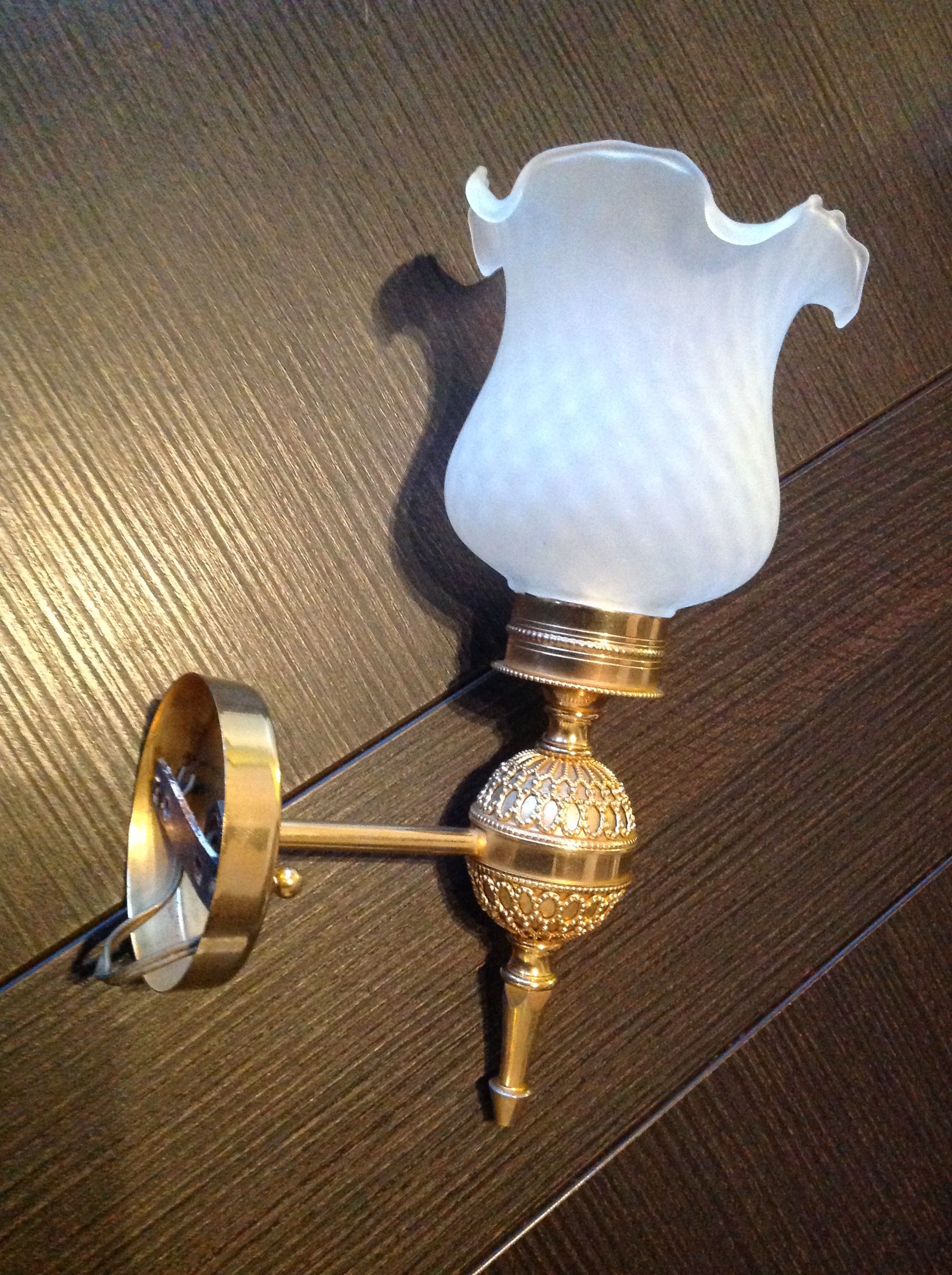 Brass wall light and satin glas vintage 50s-60s