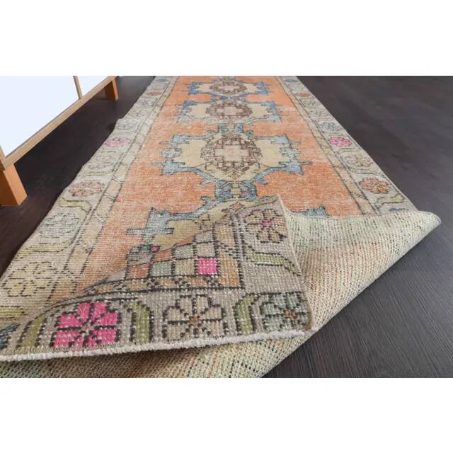 1970s Vintage Turkish Hand-Knotted Wool Cotton Orange Runner Rug 82x261