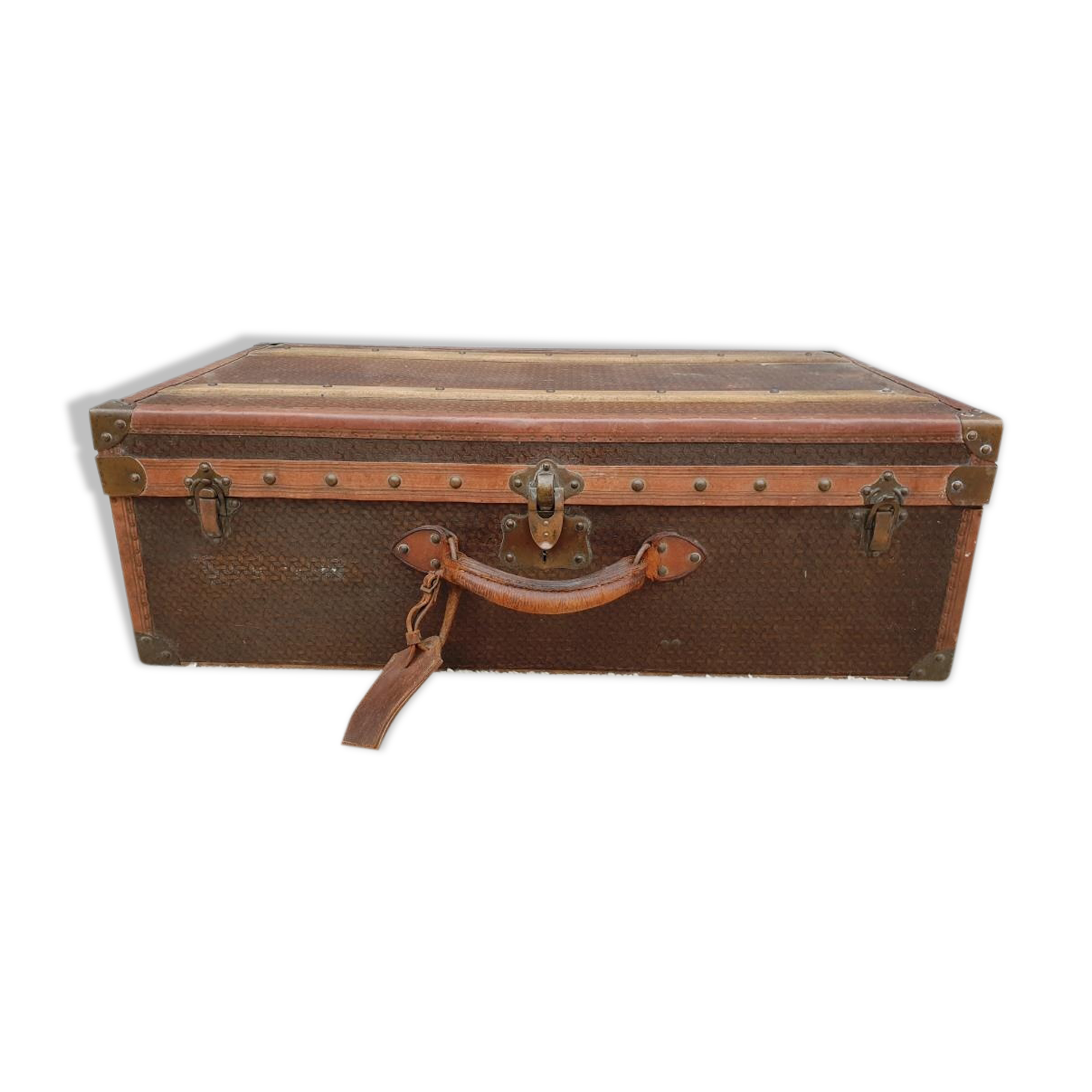 Trunk suitcase 1920 canvas coated cannage pattern