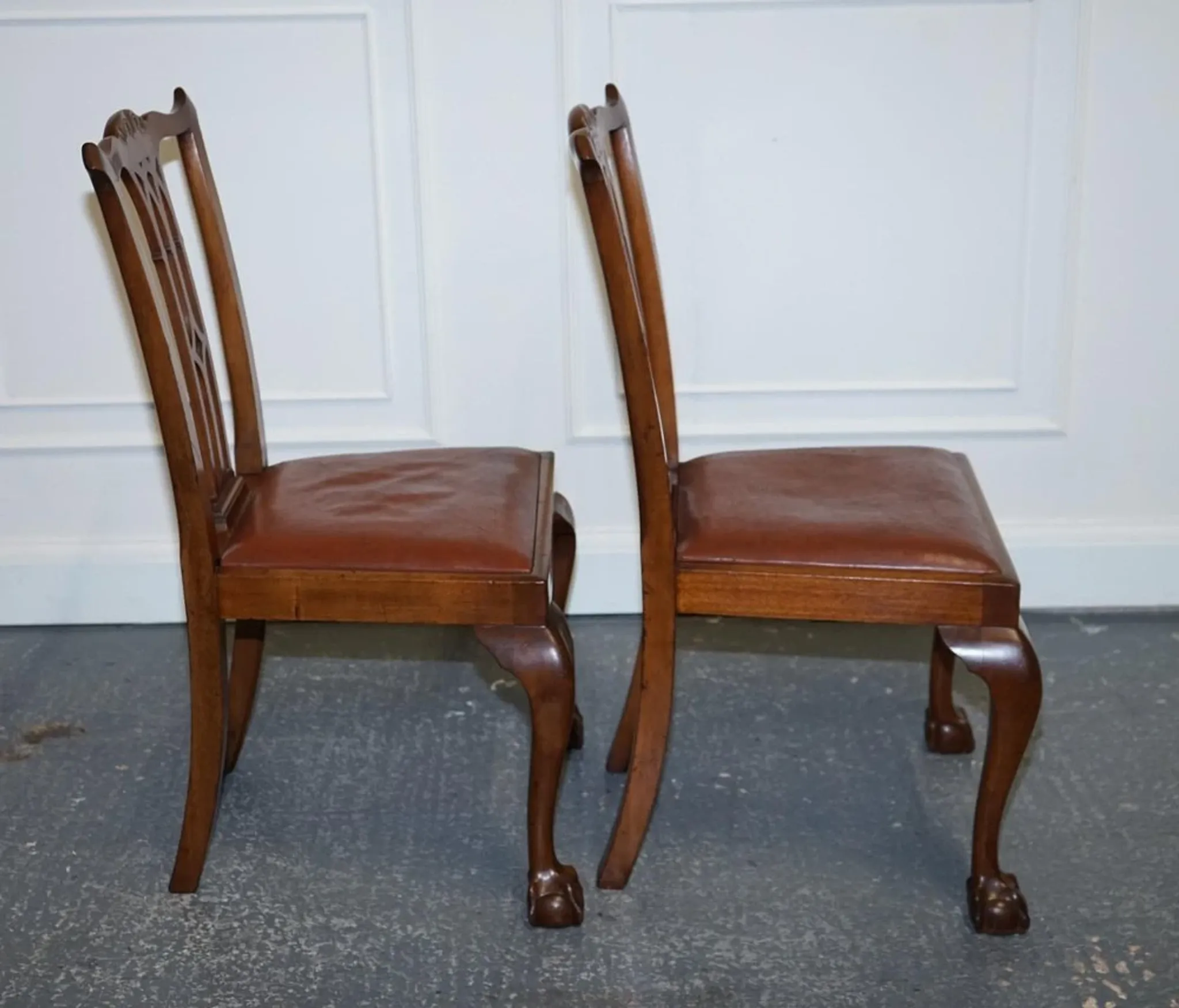 Chippendale Style Dining Chairs with Leather Seats, Set of 5