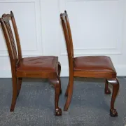 Chippendale Style Dining Chairs with Leather Seats, Set of 5
