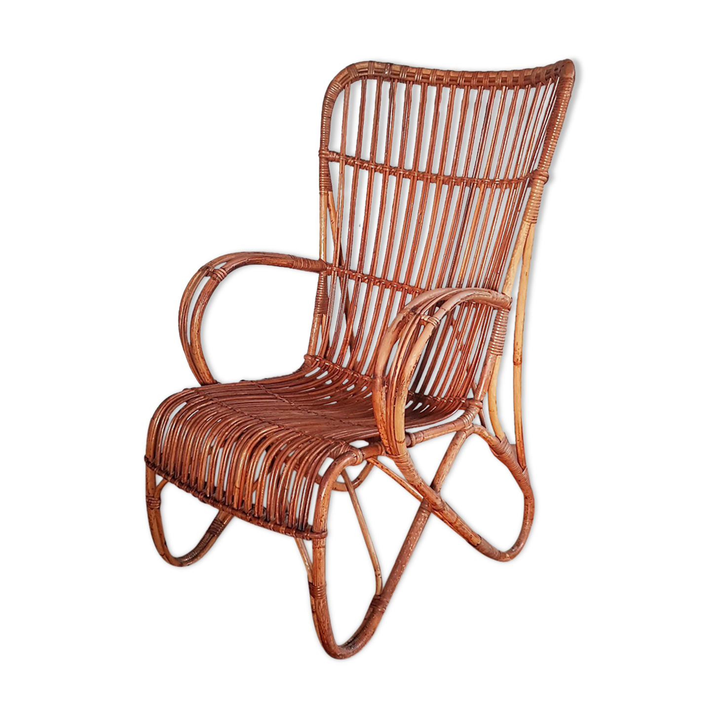 Large vintage rattan and bamboo armchair for Rohe Noordwolde 1950