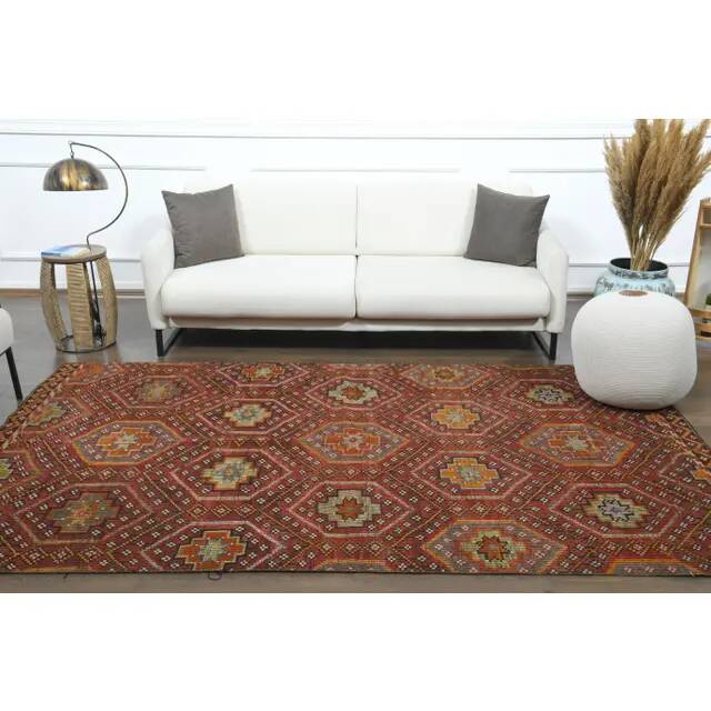 1970s Vintage Turkish Oushak Handmade Wool Cotton Red Area Rug 169x280