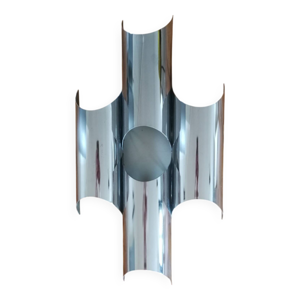Grande applique murale design vintage en inox acier chromé des années 70