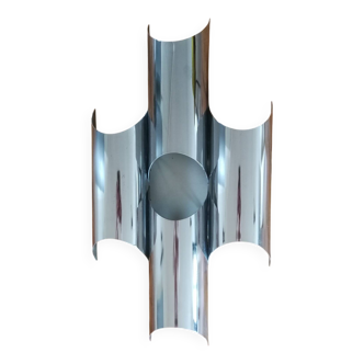 Grande applique murale design vintage en inox acier chromé des années 70