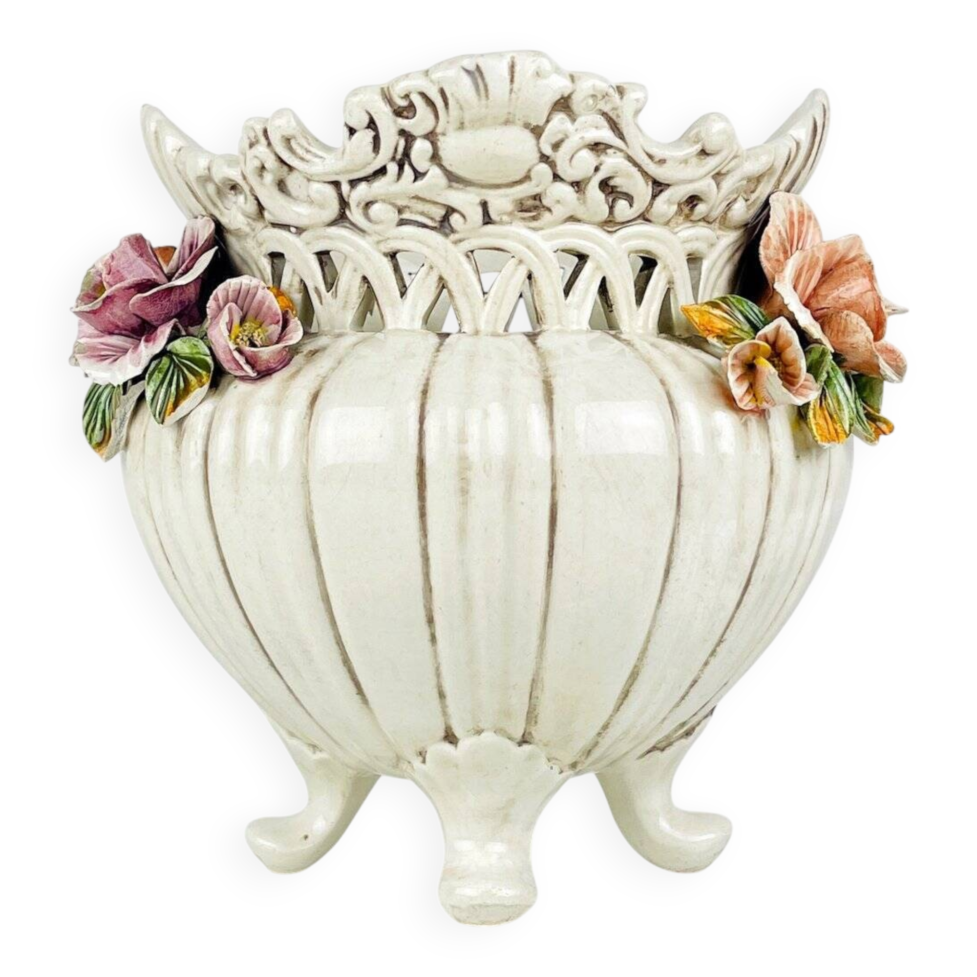 Ceramic vase with flowers, Italy, 1950s
