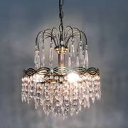 Chandelier, ceiling lamp crown in bronze or brass, 3 floors, 3 lights, glass grapevines. Year 90