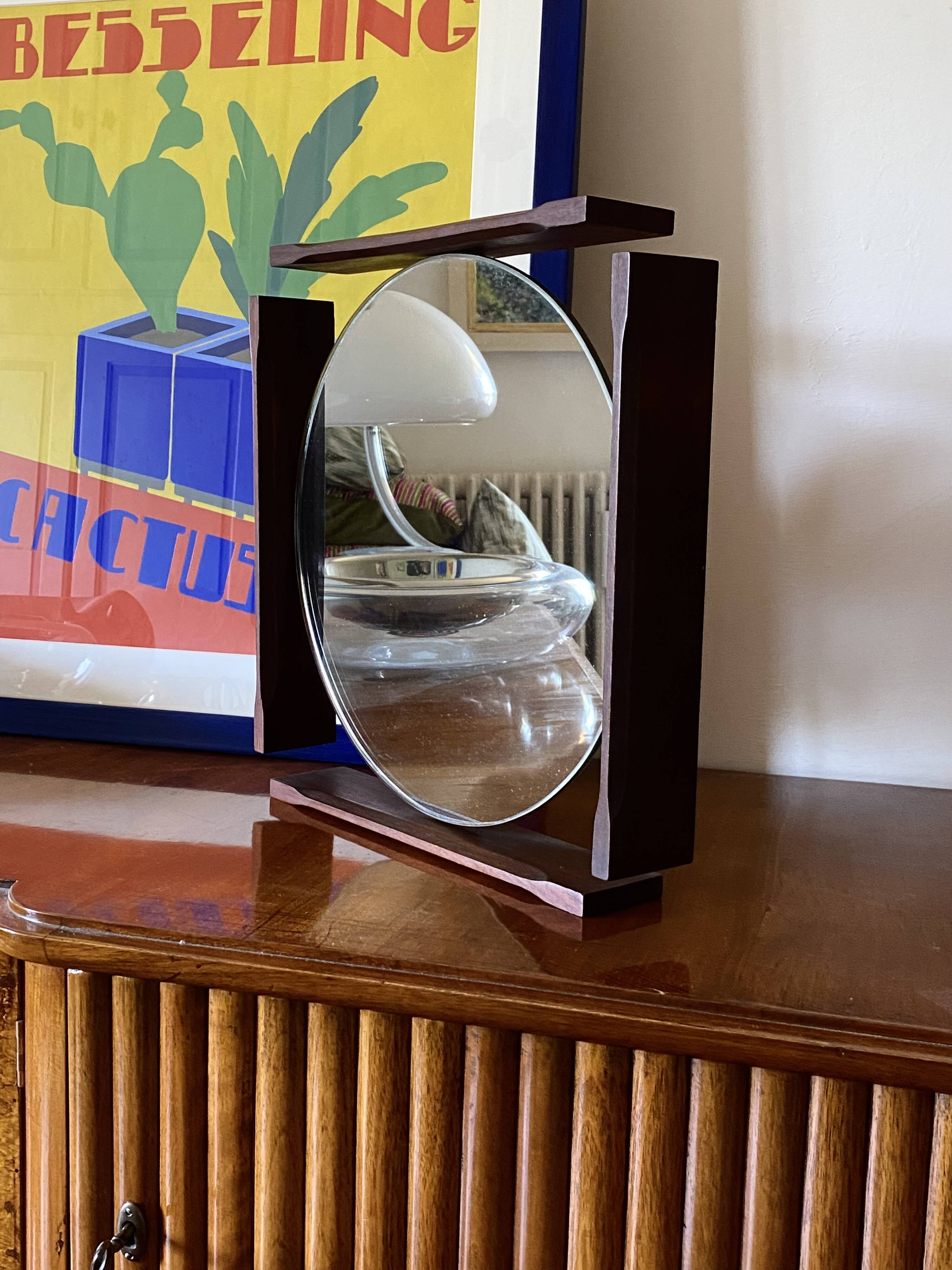Mid-century teak table / wall mirror / vanity, Italy 1960s
