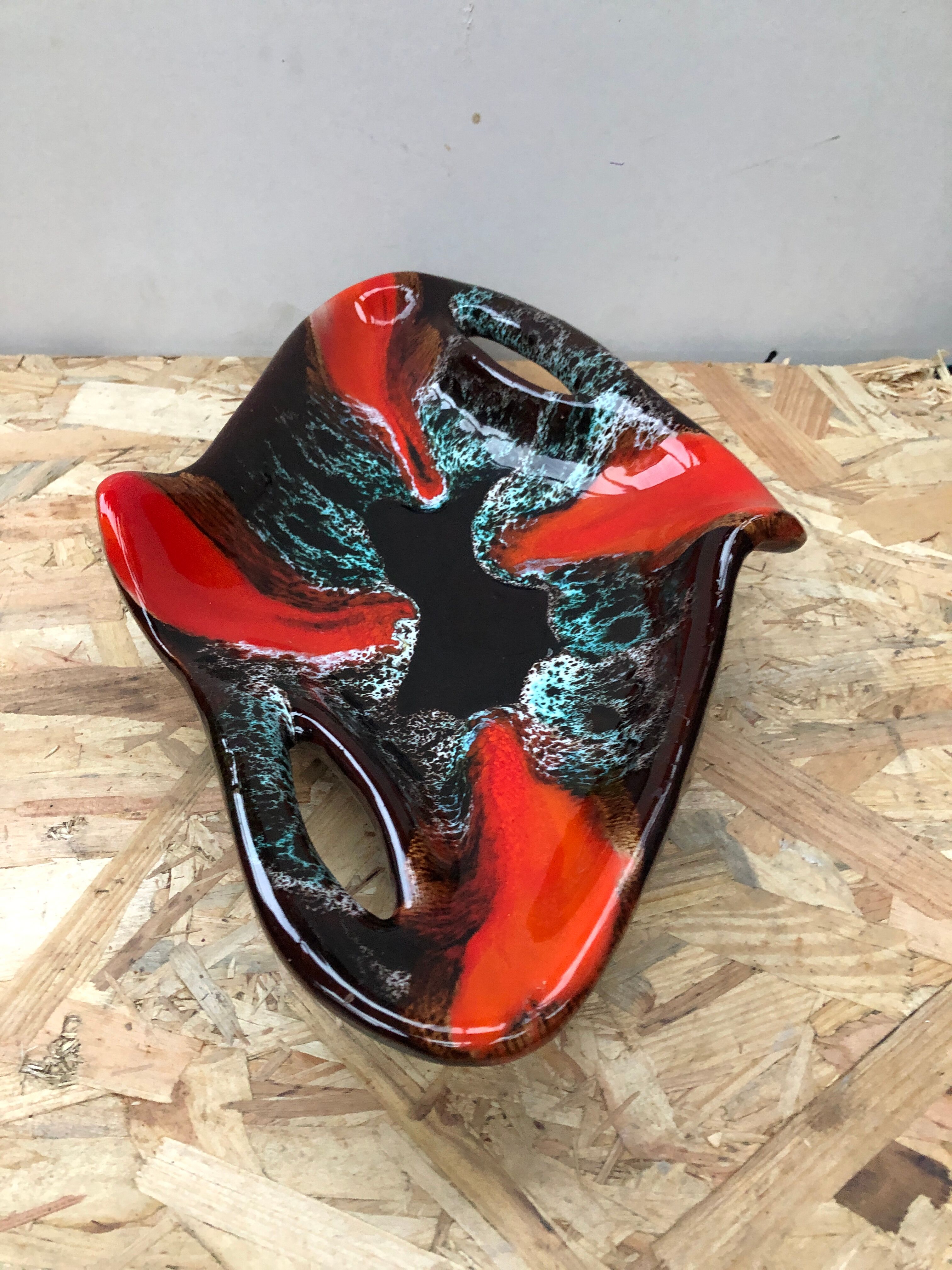 Old dish ceramic brown red black vintage