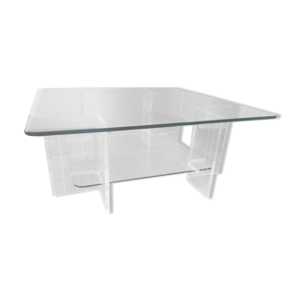 Coffee table in glass and plexi by Marais International 70s