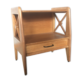 Table de nuit vintage pieds compas en chêne 1950