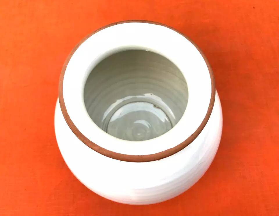 1960s glazed terracotta ball vase