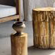 Table d'appoint en bois pétrifié orange doré et blanche ovale H46 D38 - 333