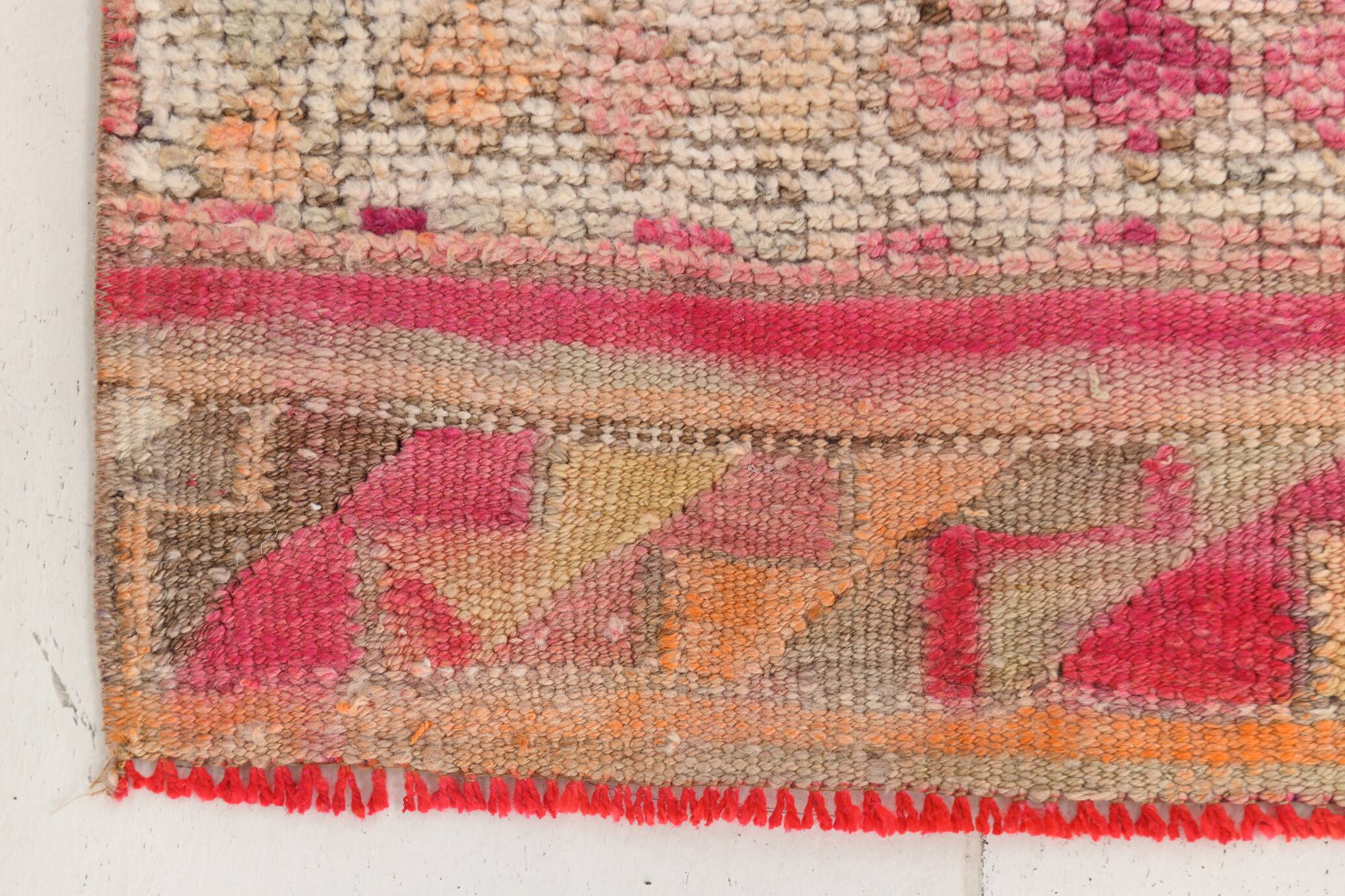 Tapis Couloir Kilim Anatolien Vintage, Rose Foncé, Fait Main, 96x342 Cm