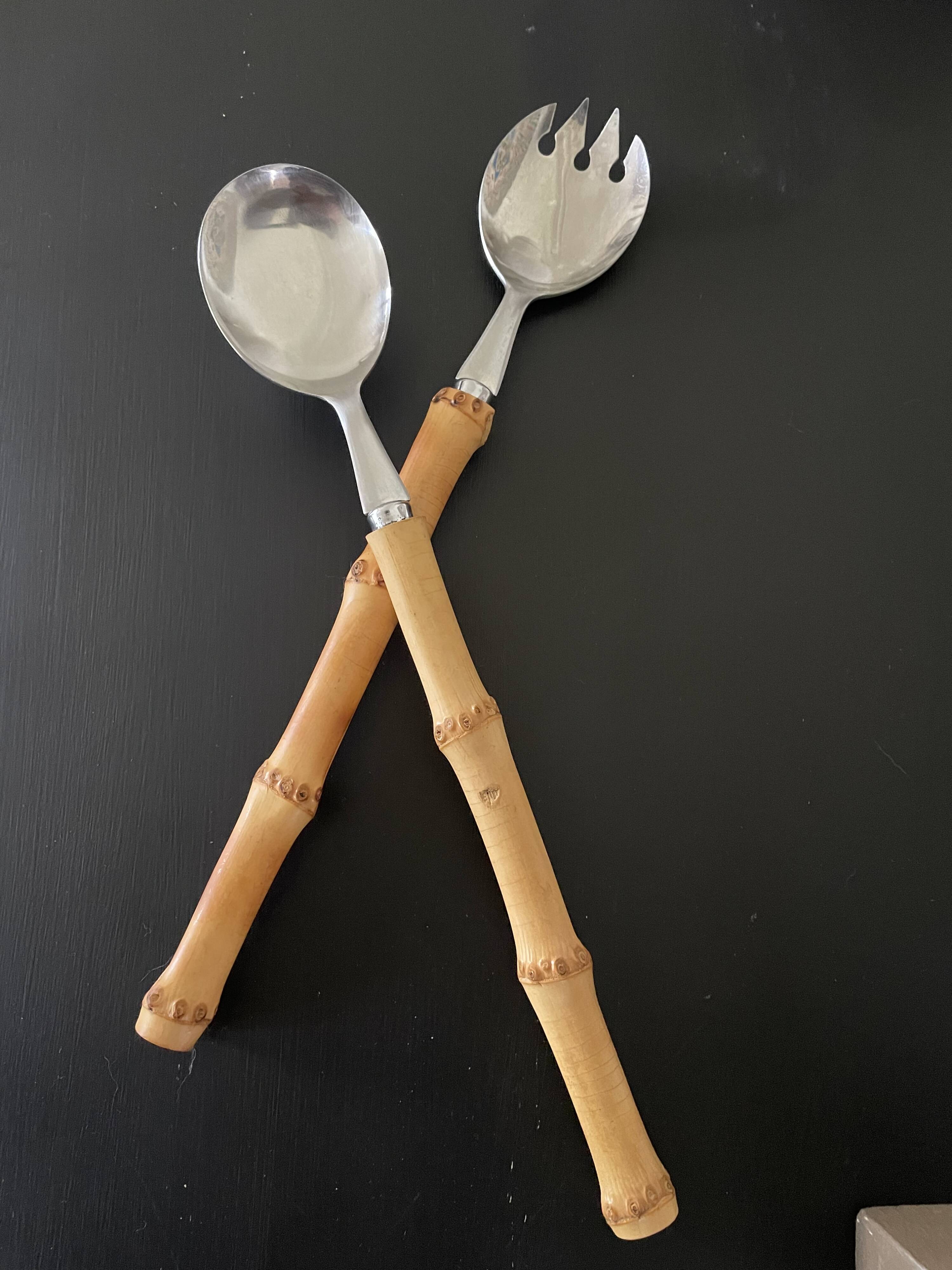 Salad servers with bamboo handles