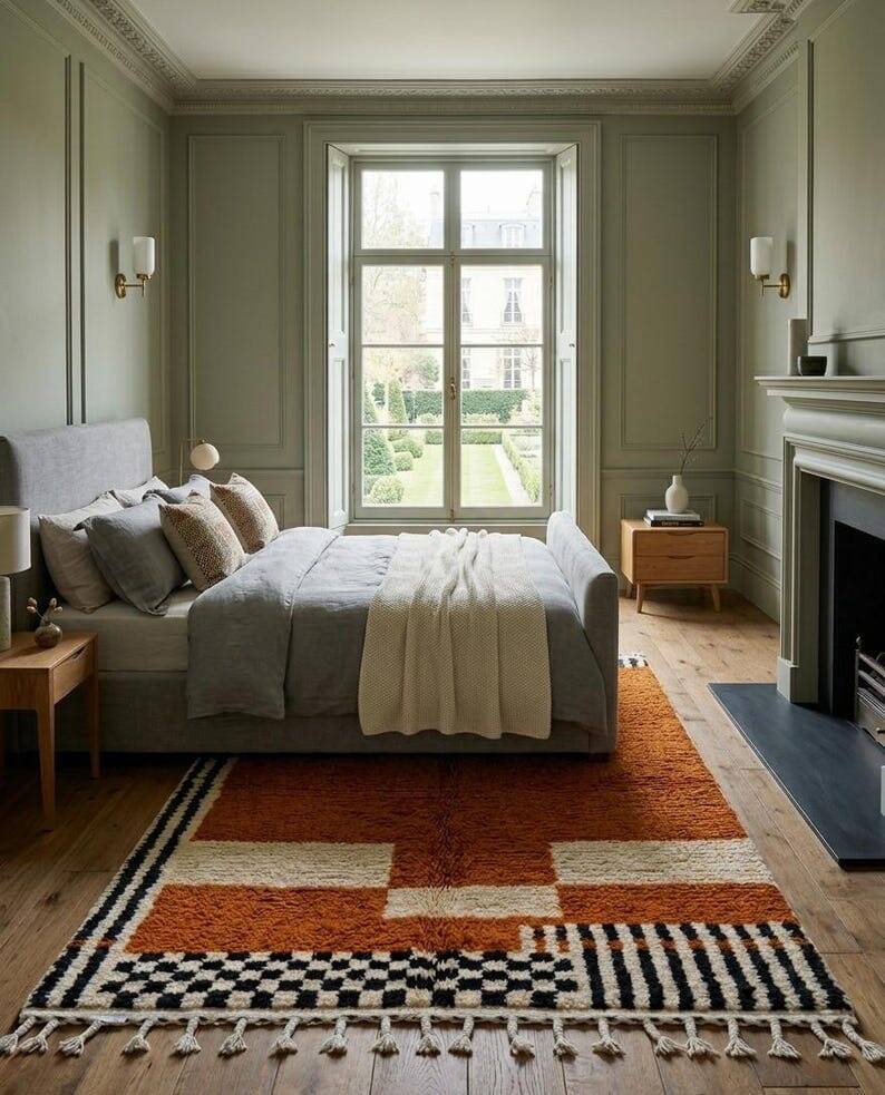 Large Berber rug made of natural wool, traditionally handwoven, 3/4 m.