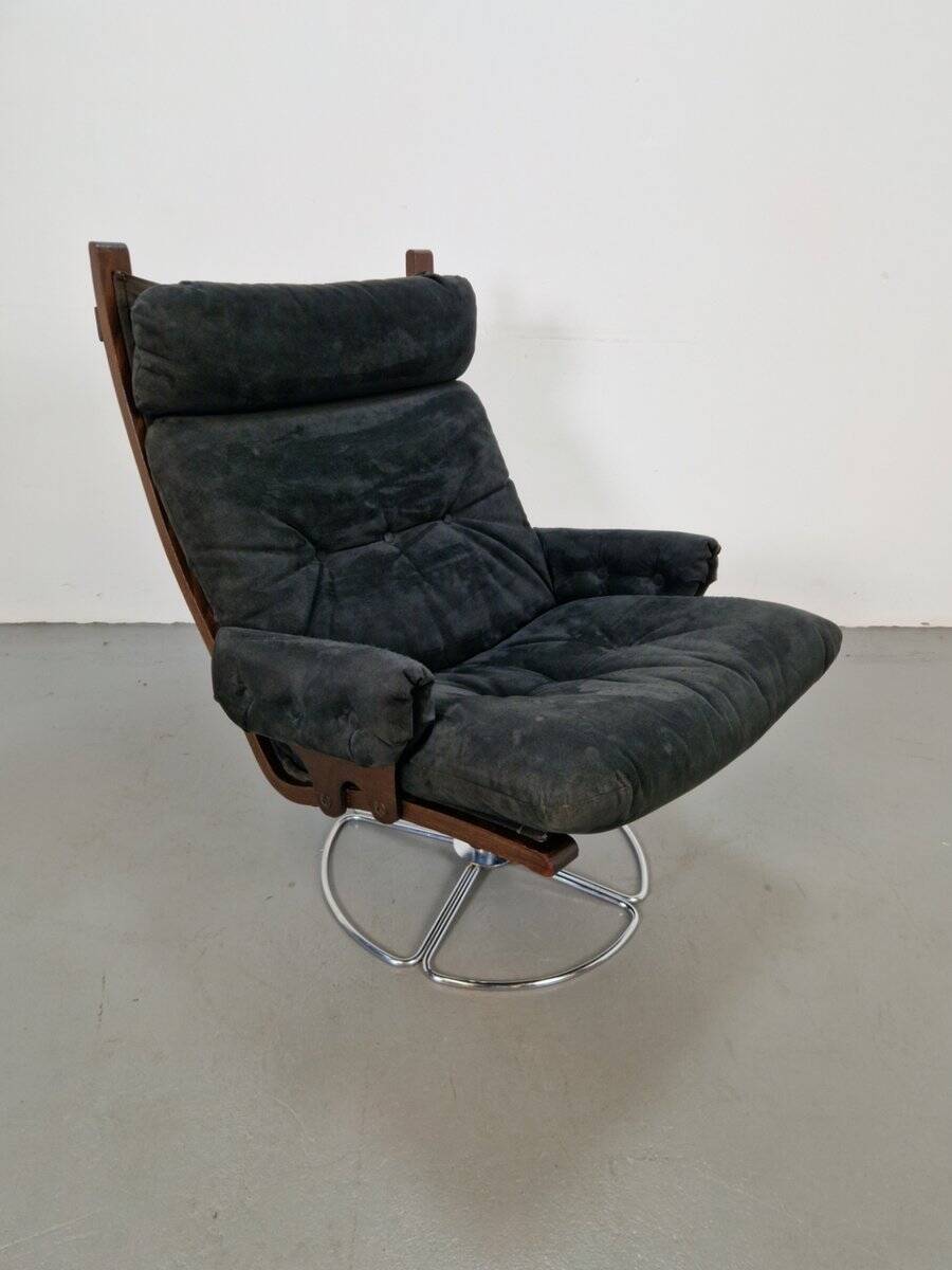 Vintage Black Alcantara Lounge Chair by Bruno Mathsson for Dux, 1960s