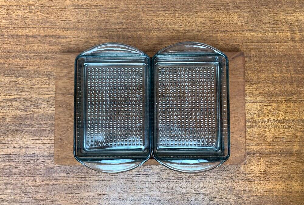 Plateau danois en teck du milieu du siècle avec verres de Lüthje Wood, lot de 3