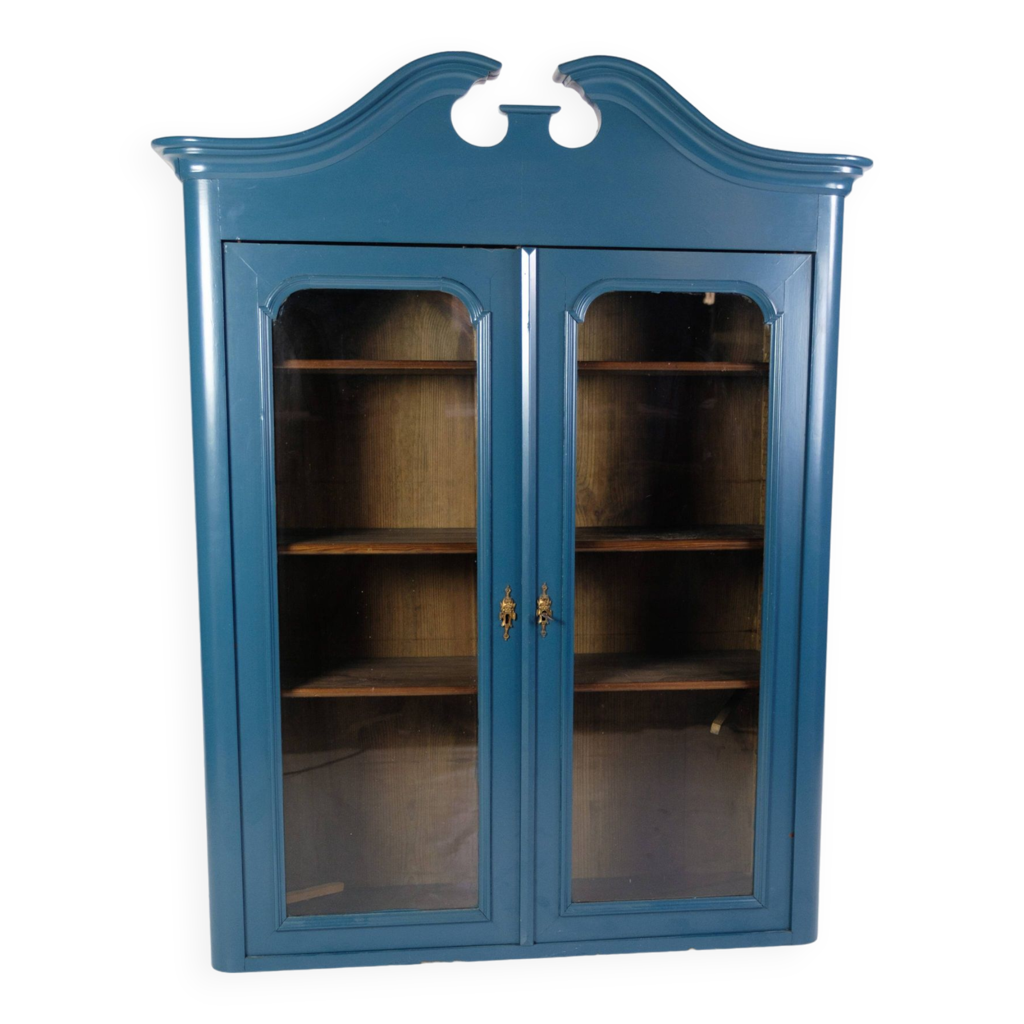 Antique Display Cabinet Painted Blue From 1920s