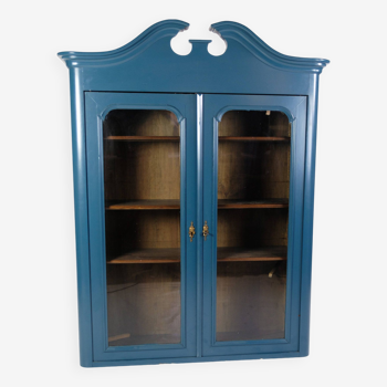 Antique Display Cabinet Painted Blue From 1920s