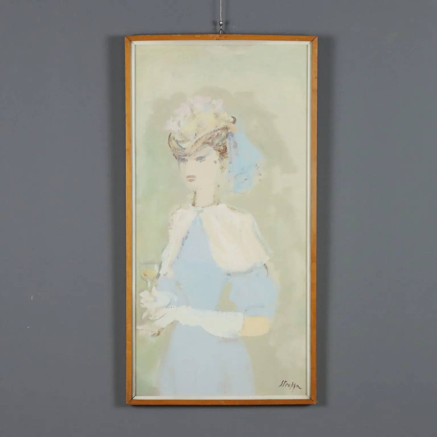 Modern painting signed by Leonardo Stroppa, female figure '900