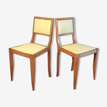 Paire de chaises vintage en skaï jaune pâle