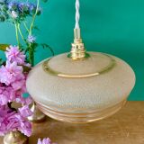 Suspension vintage lampshade in frosted yellow and gold glass