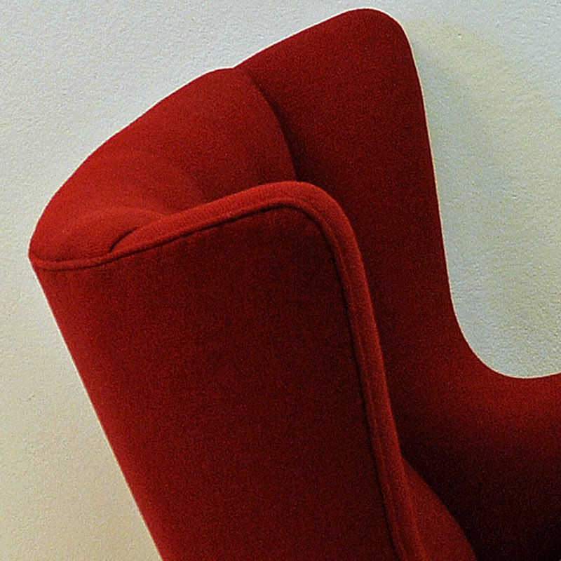 Red and massive Wingback armchair from around 1950`s, Scandinavian