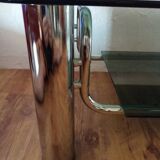 Table basse vintage chrome et verre fumé