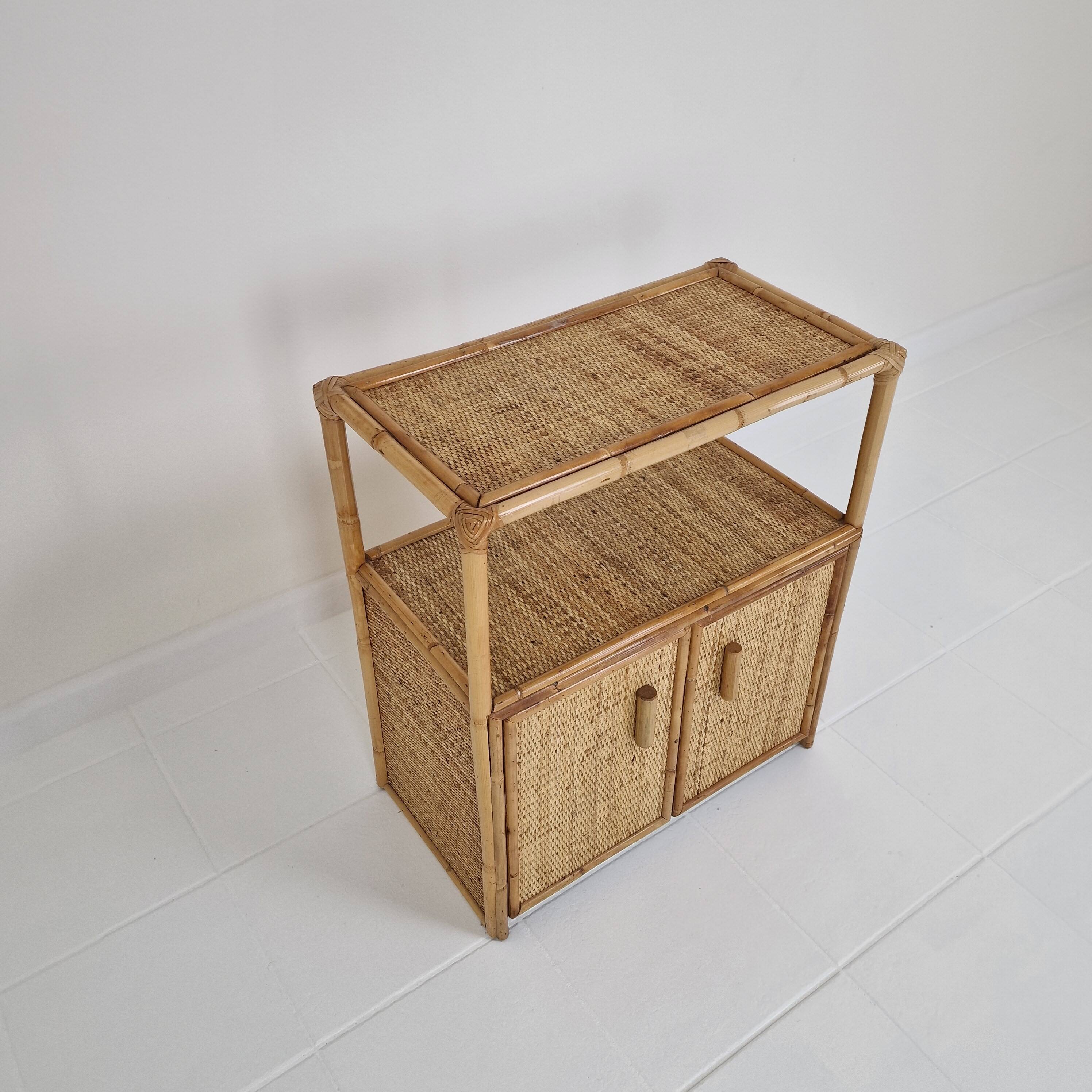 Italian Bamboo and Rattan Cabinet or Bed Side Table, 1980s