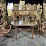 Garden furniture in rattan table and 4 armchairs