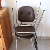 2 chairs 70s in chocolate skaï and chrome metal