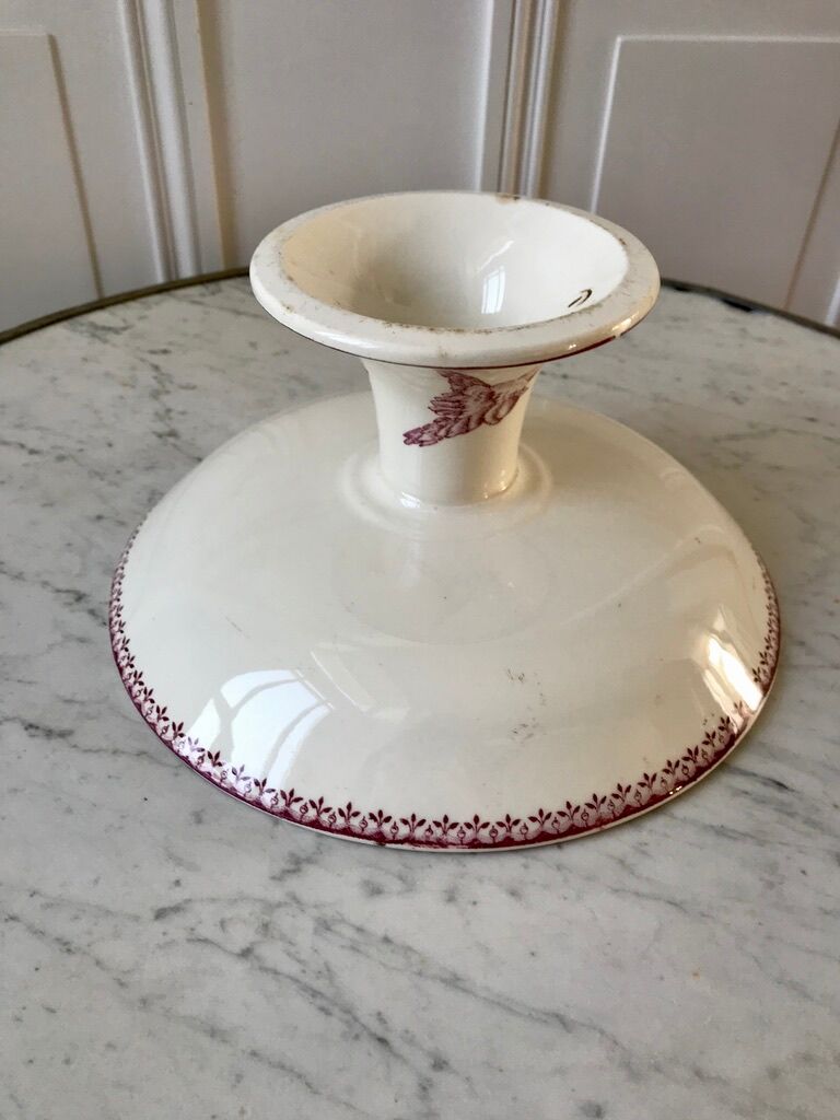 Compotier high in Terre de Fer Longwy model "Mésange" pink 1880 - XIXth