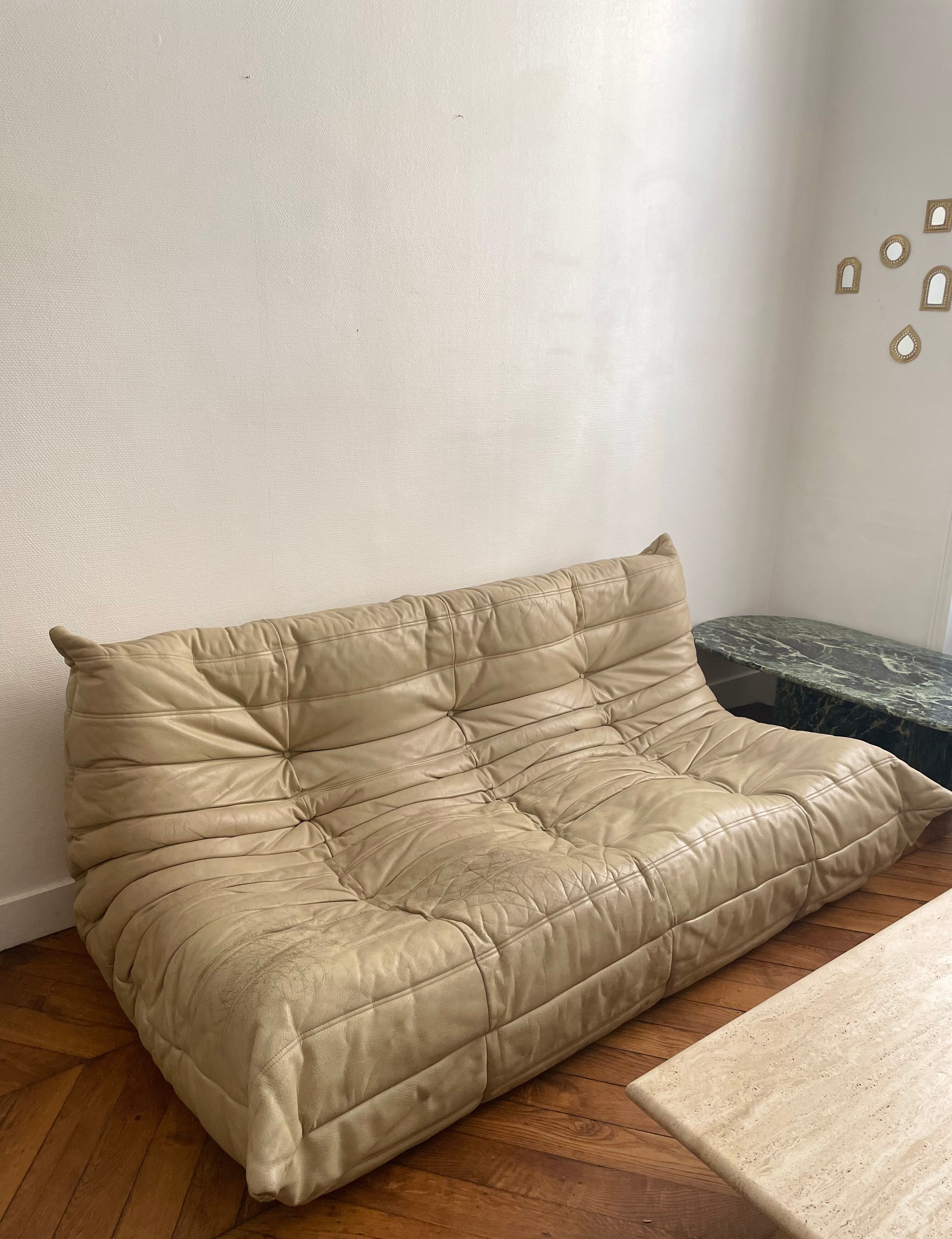 Sofa bench 3 places Togo by Michel Ducaroy edition Ligne Roset vintage