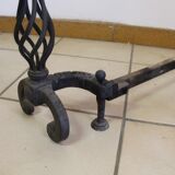 Pair of chenet in iron and bronze modernist