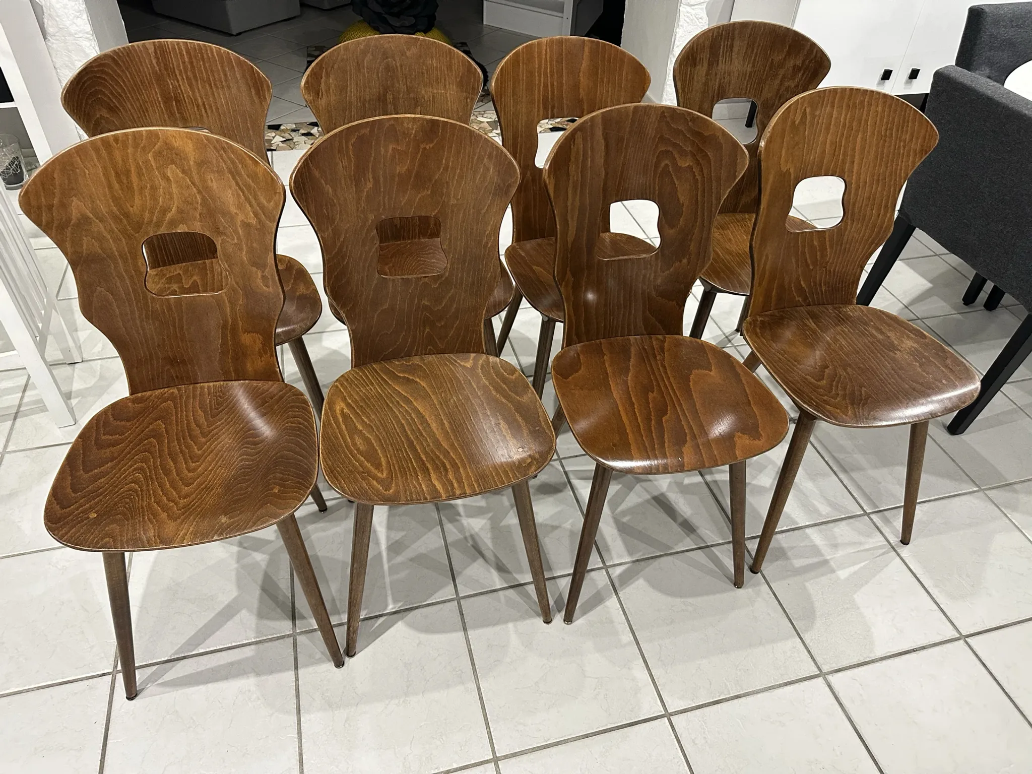 Set of 8 vintage Baumann bistro chairs from the 1970s.