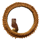 Round wicker mirror
