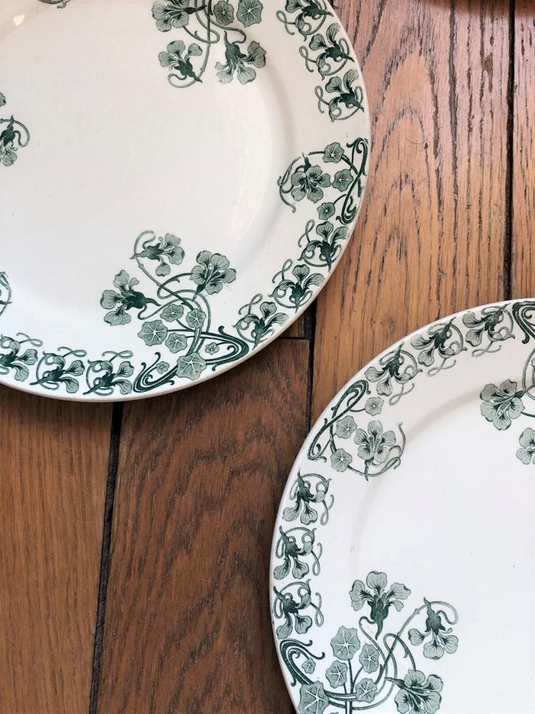 Lot of 4 plates old iron earth pattern "Capucines" BFK