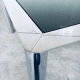 Mid-Century Smoked Glass & Chromed Steel Square Dining Table attributed to Sergio Mazza for Cinova, Italy, 1970s