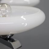 Lustre Art Déco en chrome et noyer avec abat-jour en verre opale, Tchécoslovaquie, 1